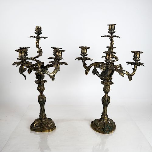 PAIR FIVE-ARM BRONZE ROCOCO