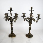 PAIR FIVE-ARM BRONZE ROCOCO CA