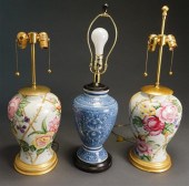 PAIR FLORAL DECORATED PORCELAI