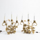 PAIR, FLORAL GILT METAL 3 LIGH