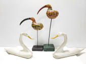 PAIR FOLK ART CARVED WOOD SWAN