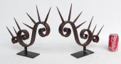 Pair folky painted cast iron w
