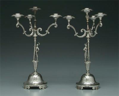 Pair four cup candelabra: each with