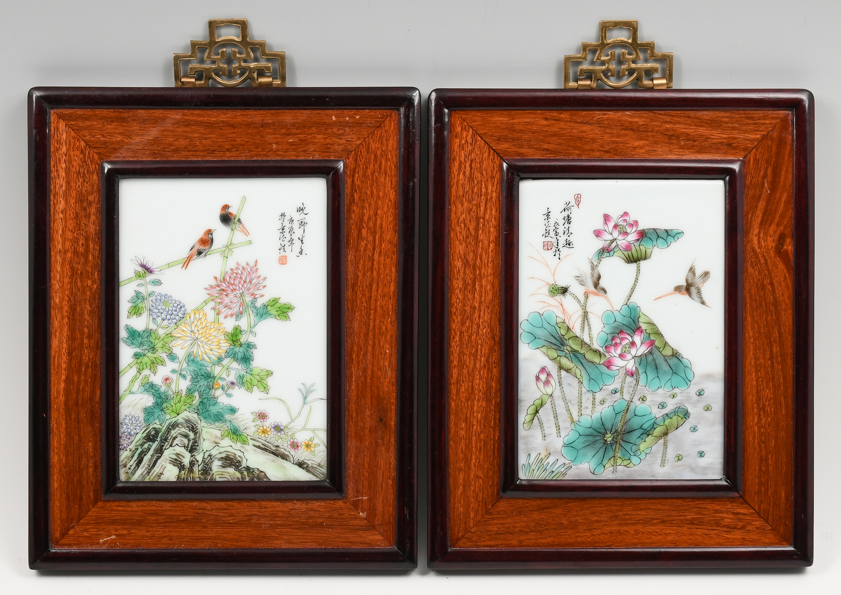 PAIR FRAMED CHINESE FAMILLE ROSE