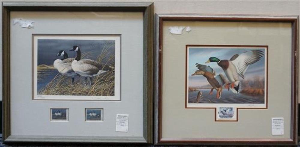 PAIR FRAMED FOWL STAMPS, FRAME: