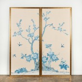 PAIR, FRAMED HAND-PAINTED BLUE