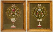 Pair framed needleworks: flora