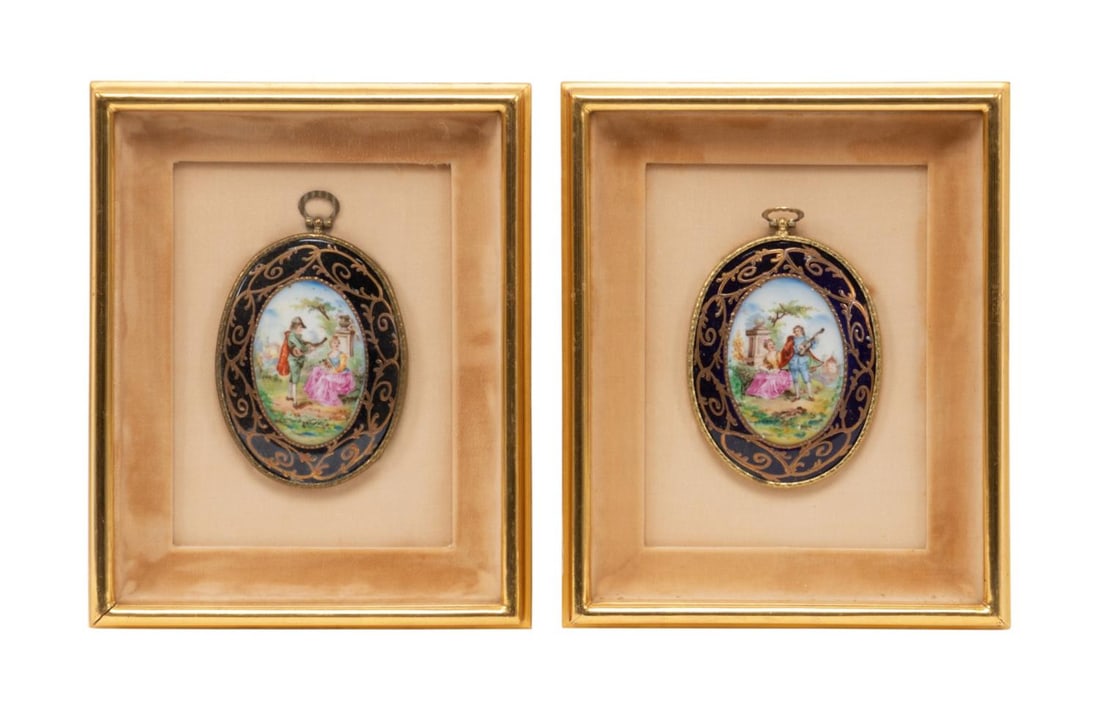 PAIR FRAMED SEVRES STYLE COURTING