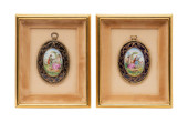PAIR FRAMED SEVRES STYLE COURT