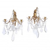 PAIR FRENCH 3 LIGHT BRASS AND