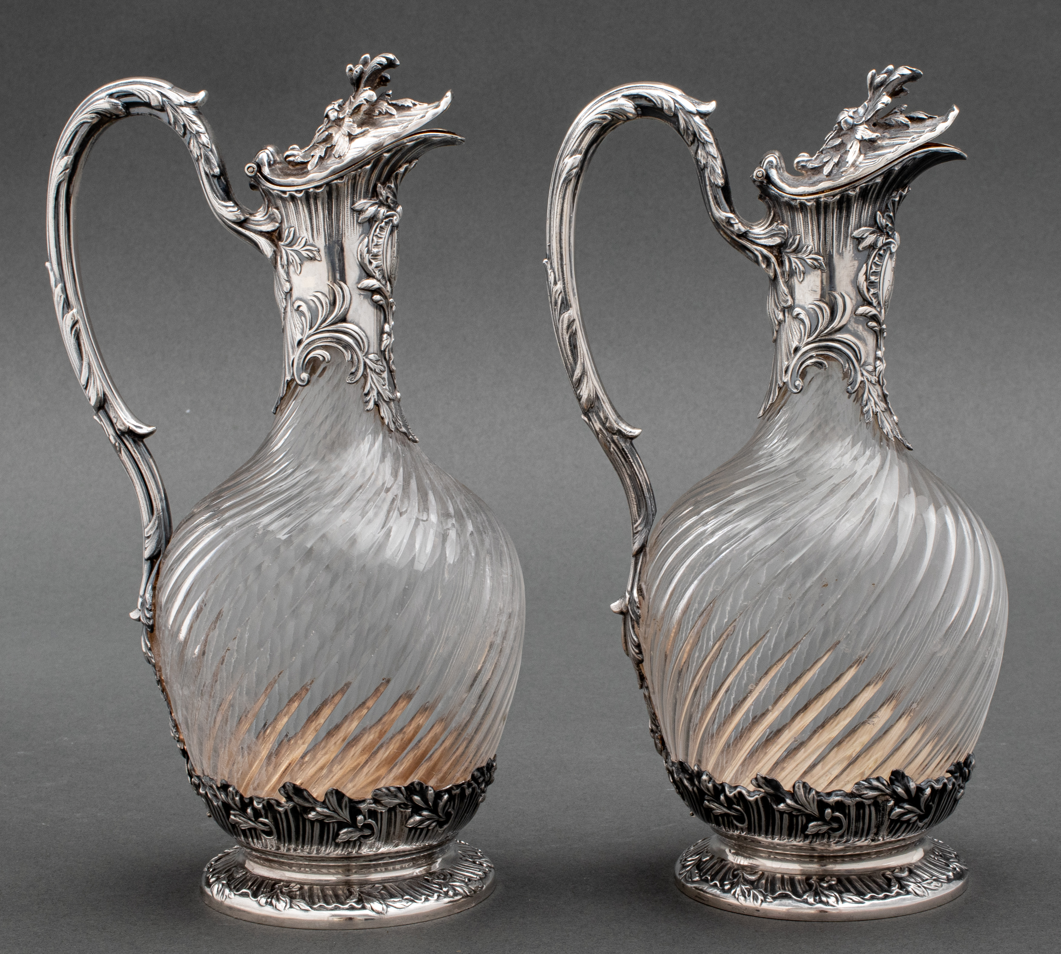 PAIR FRENCH 950 SILVER & GLASS WINE