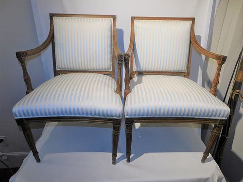 PAIR FRENCH ARMCHAIRSPair of custom