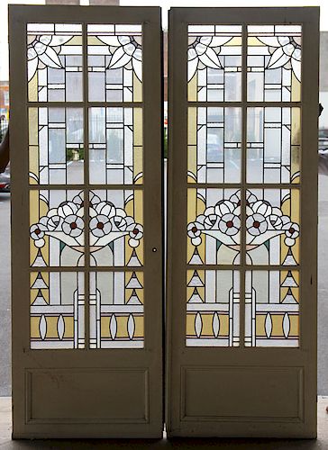 PAIR FRENCH ART DECO STAINED