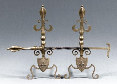 Pair French bell metal andirons: