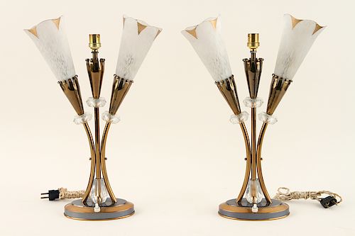 PAIR FRENCH BRASS FLORAL FORM TABLE