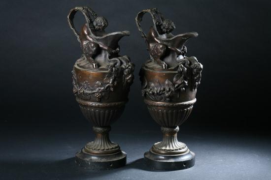 PAIR FRENCH BRONZE EWERS 20th