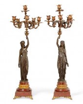 PAIR FRENCH BRONZE & MARBLE FI