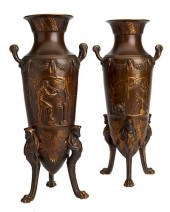 PAIR FRENCH BRONZE URNS, LEVIL