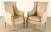 PAIR FRENCH CARVED UPHOLSTERED