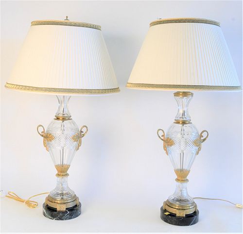PAIR FRENCH CRYSTAL AND BRONZE
