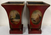 PAIR FRENCH DECORATED TOLE JAR