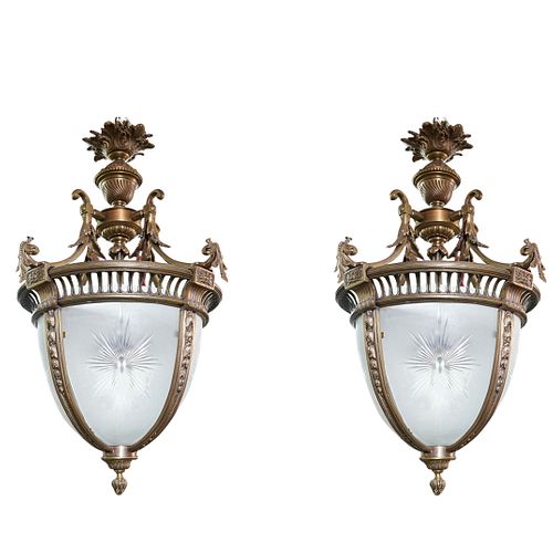 PAIR FRENCH DORE BRONZE & CUT GLASS