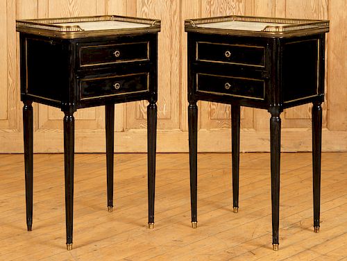PAIR FRENCH EBONIZED MARBLE TOP END