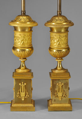 Pair French Empire lamps: gilt