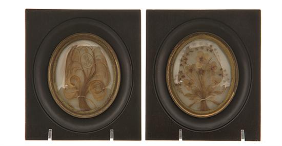 Pair French framed hairwork