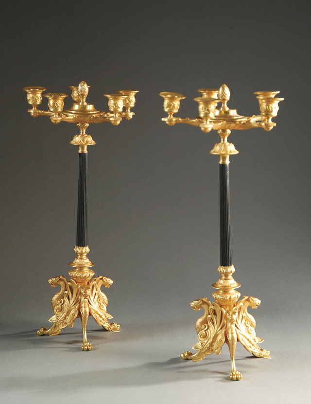 PAIR FRENCH GILT BRONZE CANDELABRA.