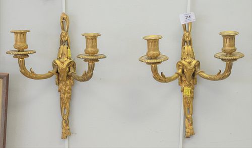 PAIR FRENCH GILT BRONZE SCONCES,