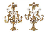 PAIR FRENCH GILT & MILK GLASS