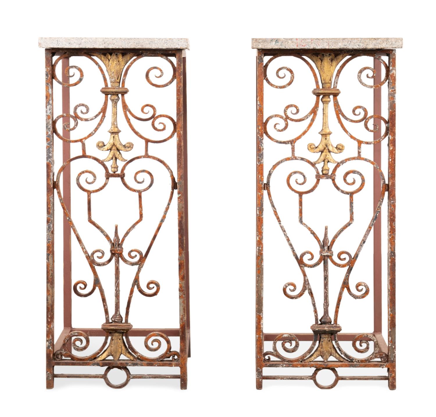 PAIR FRENCH GRANITE TOP IRON