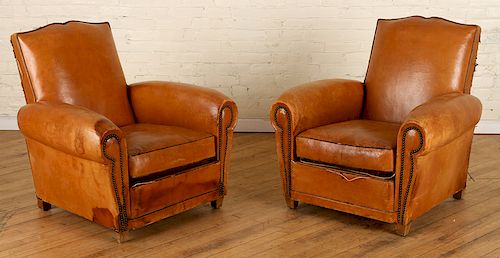 PAIR FRENCH LEATHER CLUB CHAIRS