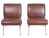 PAIR FRENCH LEATHER UPHOLSTERE