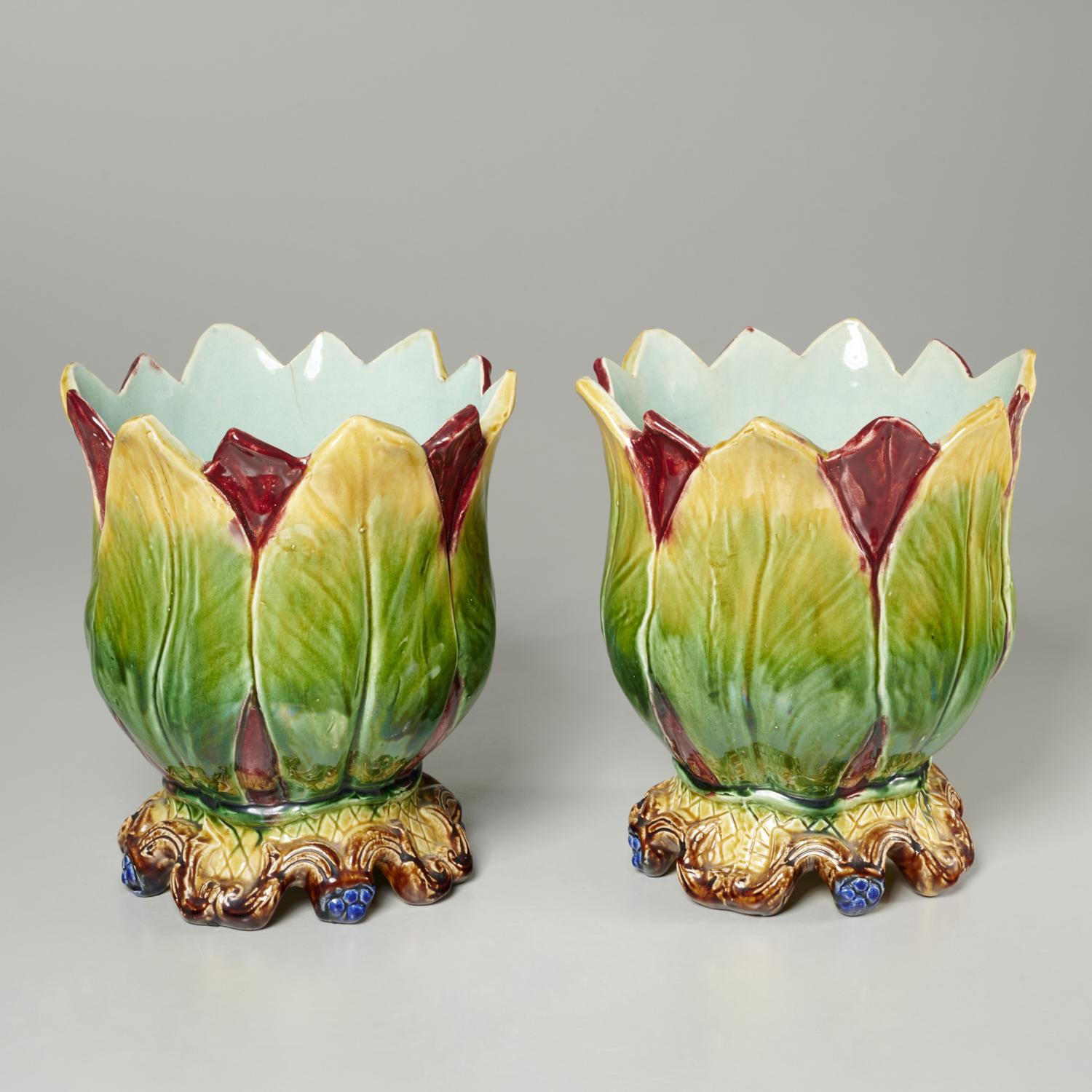 PAIR FRENCH MAJOLICA JARDINIERES