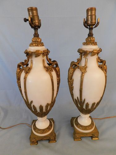 PAIR FRENCH MARBLE & BRONZE