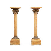 PAIR FRENCH ONYX & BRONZE COLU