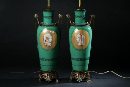 PAIR FRENCH PAINTED OPALINE GLASS