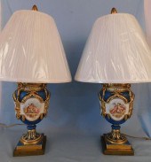PAIR FRENCH PAINTED PORCELAIN
