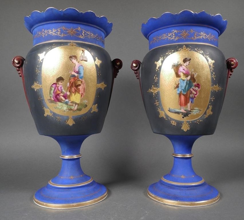 PAIR FRENCH PORCELAIN PAINTED