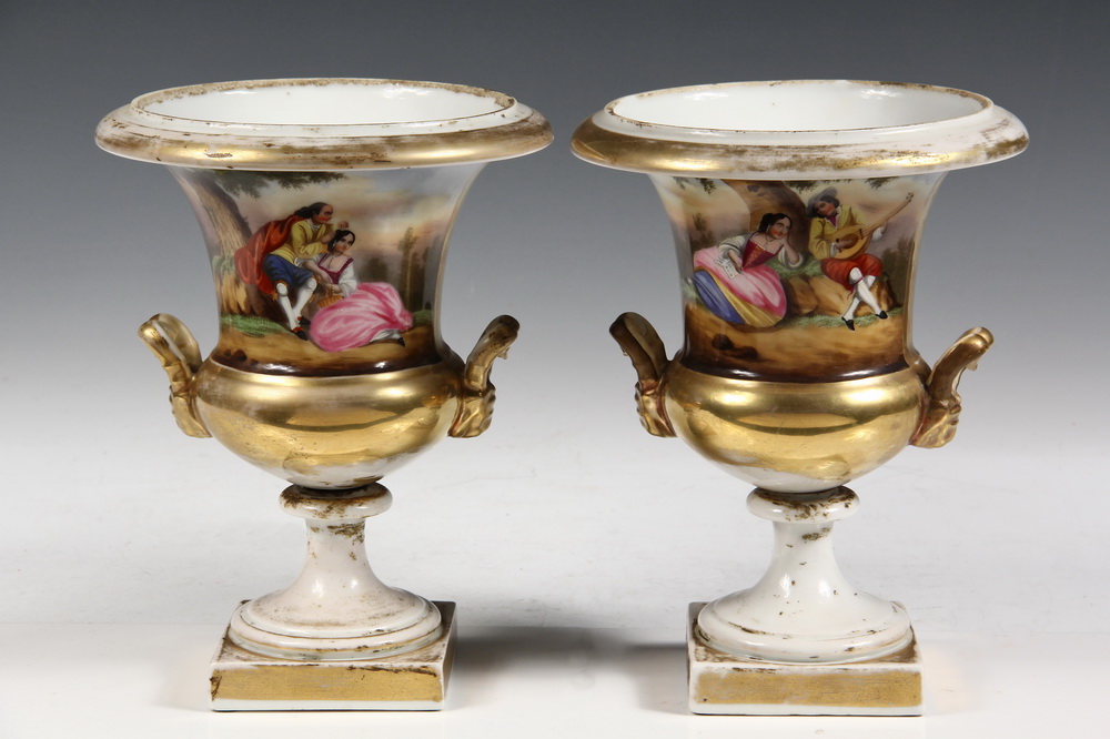 PAIR FRENCH PORCELAIN URNS - Pair