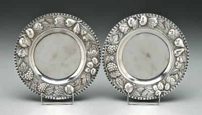 Pair French silver plates: round