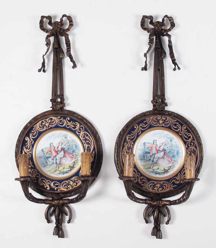 PAIR FRENCH STYLE BRONZE SCONCES
