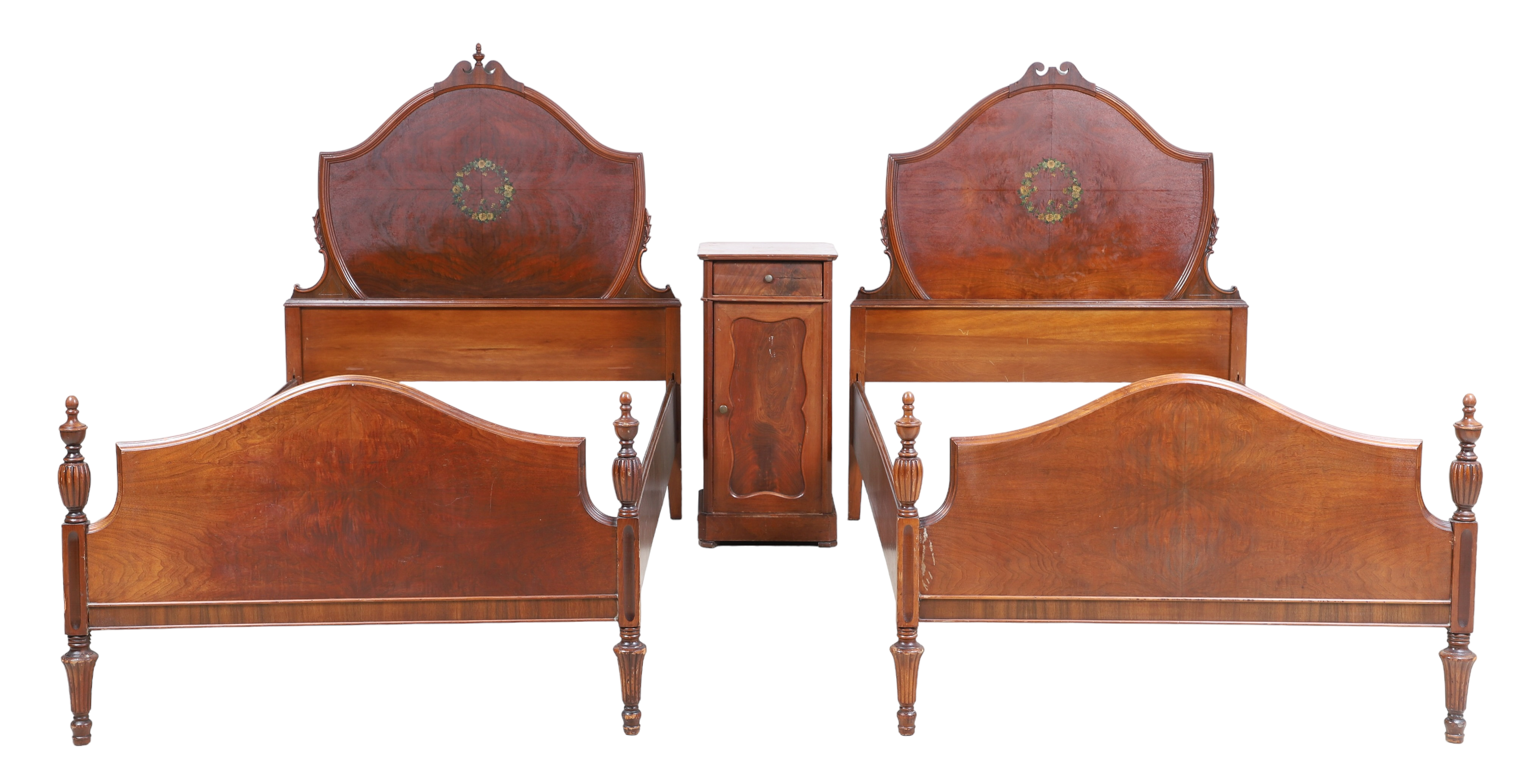 Pair French style mahogany inlaid