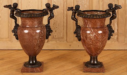 PAIR FRENCH STYLE MARBLE AND BRONZE