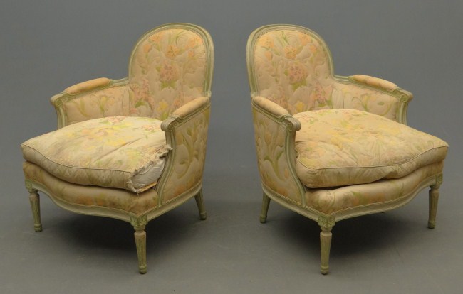 Pair French style upholstered