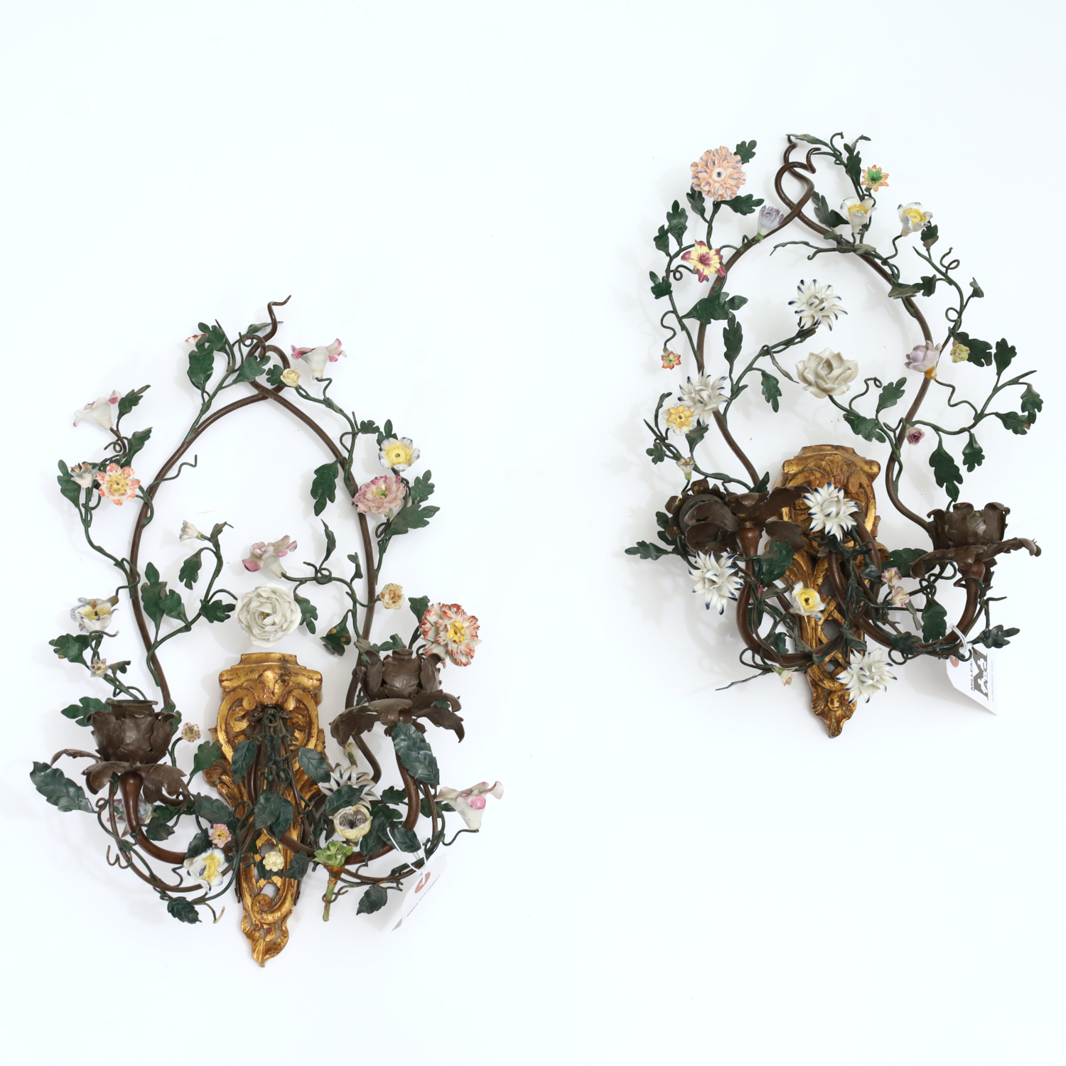 PAIR FRENCH TOLE, GILTWOOD AND