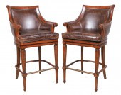 Pair Frontgate leather swivel