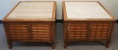 PAIR FRUITWOOD MARBLE TOP SIDE